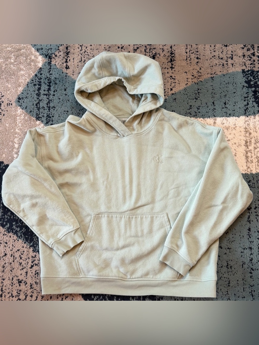 Calvin Klein Sage Green Fleece Pullover Hoodie Embroidered CK Logo